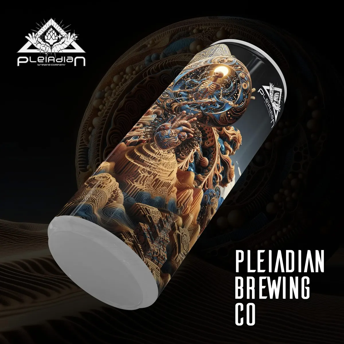 Lata Pleiadian con arte azteca-cósmico